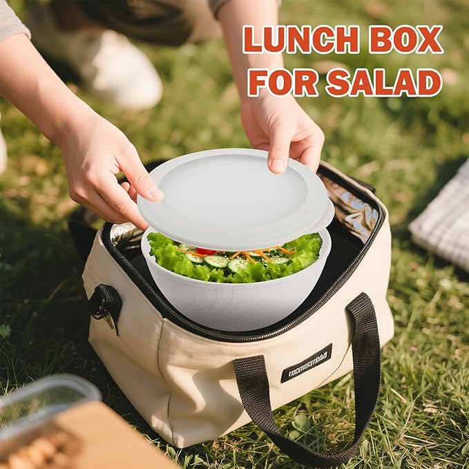 alternative plastic bowl set with lids,unbreakable wheat straw bowls 40oz suitable for indoors and outdoors,overnight foods container with cover. White