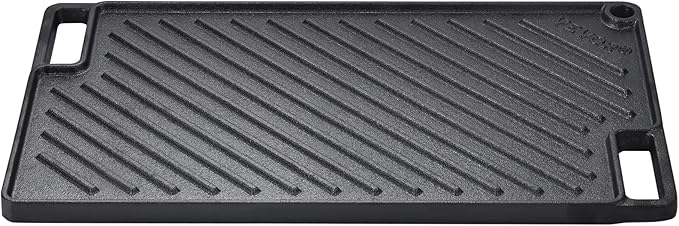 VEVOR Reversible Grill/Griddle, 17x10'' Pre-Seasoned Cast Iron Griddle, Rectangular Double Burner Griddle Pan, Non-Stick Family Pan Cookware with Handles, Flat Top Plate for BBQ, Gas Grill, Black