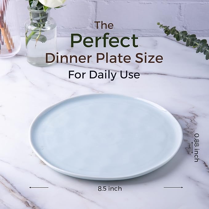 LERATIO Ceramic Plates,8.0 inch Salad Plates Set of 6,Handmade Porcelain Plates for kitchen with Wavy Edge,Microwave & Oven& Dishwashes Safe,Light weight & Scratch Resistant Dishes Light Blue