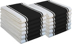 Native Fab Black Kitchen Towels 18x28 Inch, 12 Pack, Wide Stripe, Highly Absorbent, Quick Dry, Durable, Cotton Dish Towels for Wiping Hands, Drying Dishes, Counter Cleaning Dishcloth Set - Black