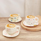 Koythin Ceramic Coffee Mug with Saucer Set, Cute Sweet and Cool Love Cup Unique for Office and Home, 10 oz/300 ml for Latte Tea Milk