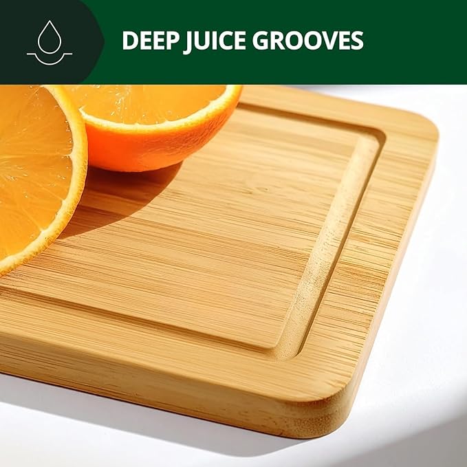 Bamboo Cutting Board Set 3 Piece Large Wood Chopping Boards With Juice Grooves for Meat Vegetables Fruits & Charcuterie Durable Kitchen Serving Boards