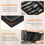 Lifewit Silverware Tray, Deep Wide Cutlery Drawer Organizer Storage for Kitchen, Plastic Flatware Utensil Holder Divider for Spoons Forks Knives Tableware, 7 Compartment, Black