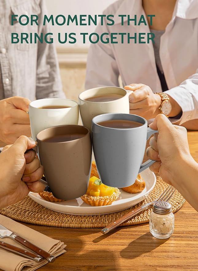 Sweese Porcelain Mugs - 16 Ounce (Top to the Rim) for Coffee, Tea, Cocoa, Set of 4, Neutral Colors