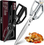 HUUSK Kitchen Scissors Set Upgraded - Stainless Steel Kitchen Shears, Sharp Meat Scissors, Heavy Duty Poultry Shear, Japanese Cooking Scissor for Food, Chicken Bones, and Turkey - Dishwasher Safe