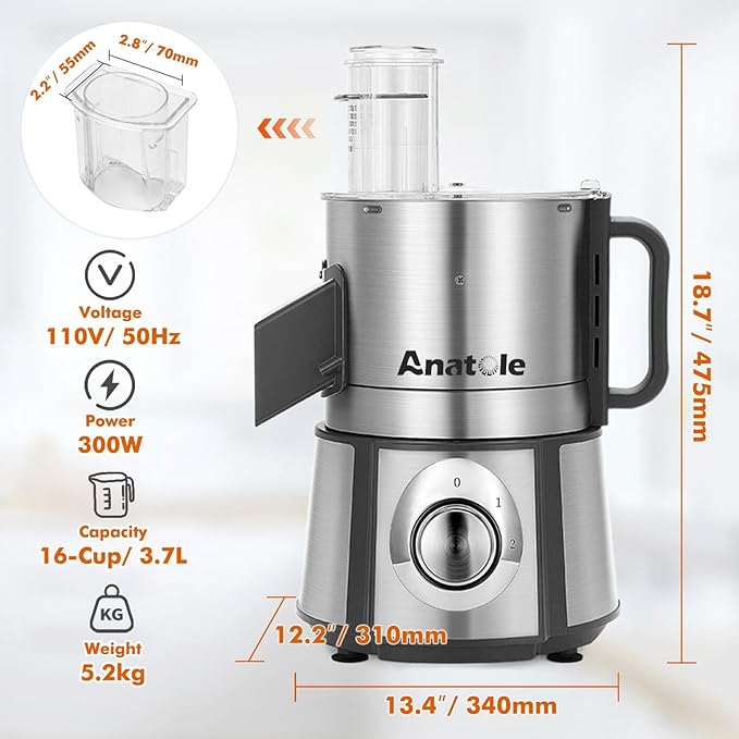 Anatole Electric Vegetable Dicer Slicer Shredder 5 in 1 Commercial Food Processor 16-Cup 300W Stainless Steel Veggie Chopper Heavy Duty with 5 Blades Auto Discharge for Potato Onion Carrot