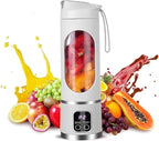 Portable blender,USB-C rechargeable,Personal compact travel juicer cup15OZ for Shakes, Smoothies,Fresh juice,Self-cleaning,Leakproof lid, Smart time display,12 blades,with strong blending White
