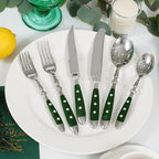 24-Piece 18/0 Stainless Steel Silverware set,Vintage Flatware set with Bakelite Handle,service for 4,Cutlery set (Green)