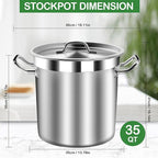 Commercial Grade Large Stock Pot - Soup Pot with Lid - Non-Nickel Stainless Steel - Healthy Cookware Polished Stockpots - Heavy Duty - 35 Quart (8.8Gallon)