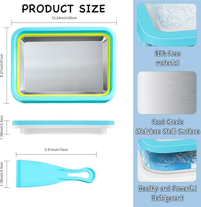 Mini Rolled Ice Cream Maker, Frozen Yogurt Rolls Tray, Instant Cold Plate Ice Cream Maker, Homemade DIY Smoothies, Ideal for Family Hands-on Activities (Lake Blue)