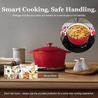 Overmont Enameled Cast Iron Dutch Oven - 7QT Pot with Lid Cookbook & Cotton Potholders - Heavy-Duty Cookware for Braising, Stews, Roasting, Bread Baking red