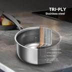 COOKER KING Hybrid Nonstick 6 Pcs Pot Set, 1.5 & 2QT Saucepan and 5-Quart Pots with Glass Lids, Induction Stainless Steel Cookware, Stay-Cool Handles, Dishwasher Safe, Compatible with All Cooktops