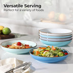 Y YHY 8.5'' Pasta Bowls Set of 6, 30 oz Ceramic Shallow Salad Bowls, Large Serving Soup Bowls Pasta Plates, Microwave & Dishwasher Safe Dinnerware Valentine's Day Gift, Gradient Blue