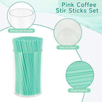 500 Pcs Blue Aqua Coffee Stir Sticks Set Mint Blue Cocktail Straws Coffee Stirrers Holder Acrylic Stir Stick Holder Bar Straws Drink Stirrers for Bar Tea Party Supplies Restaurant Decor 2.7 * 4 Inch