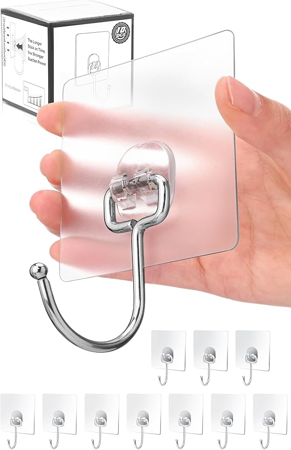 Antimbee 10-Pack All-Purpose Large Adhesive Hooks for Hanging, Banana Hook, Heavy Duty Adhesive Hooks 37 lb(Max), Sticky Wall Hook fit Home, Bathroom, Kitchen, Office and Outdoor