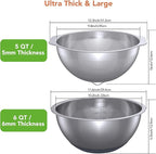 304 Stainless Steel Colander and Strainer, 5QT Large Capacity and 6QT Mixing Bowl, Micropore for Washing Rice, Fruit, and Cooked Pasta, Perfect Draining for Grain and Bean
