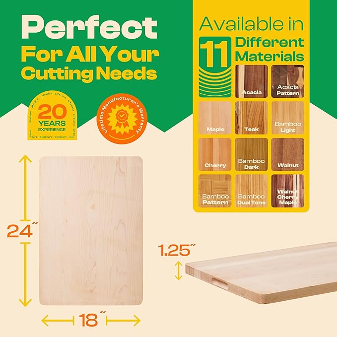 Riveira Maple Wood Cutting Board – Gourmet Maple Grandeur: 24 x 18 Wooden Cutting Board – Natural Wooden Cutting Boards For Kitchen Decorative – Innovative Juice Grooves Maple Wooden Chopping Board
