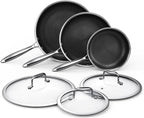 MOMOSTAR Hybrid Nonstick 6-Piece Frying Pan Set, 8, 10 and 12-Inch Cookware Sets with Tempered Glass Lids, Dishwasher & Oven Safe, Induction Ready, Compatible with All Cooktops