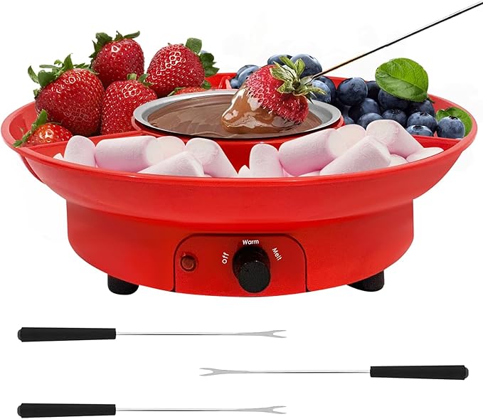 Fondue Pot Electric Set for Chocolate and Nacho Cheese, Chocolate Fondue Kit with Dipping Forks, Temperature Control, 9-ounce Detachable Bowl, Gift Set Date Night Idea Movie Night Game Night Gift Set