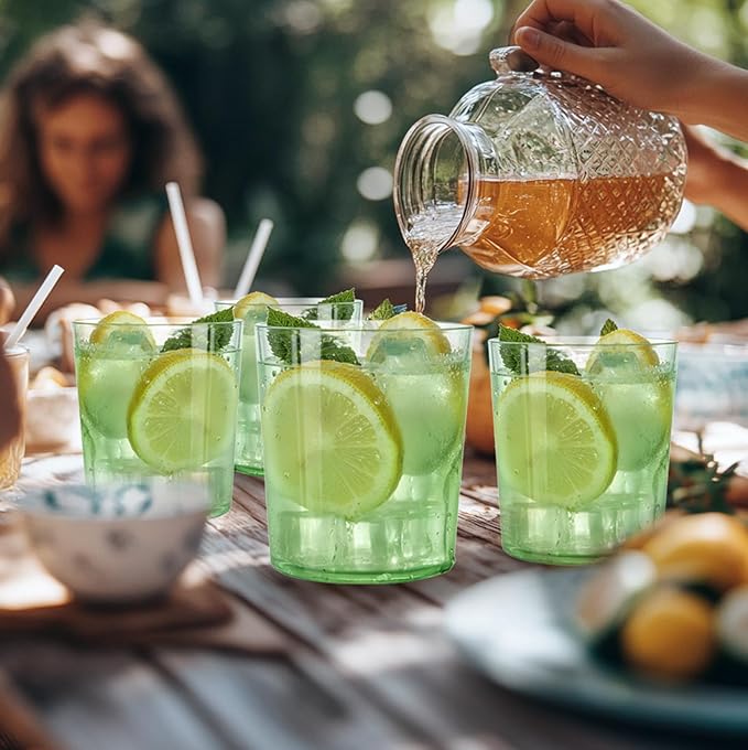 Liacere Plastic Drinking Glasses (Set of 12) 14 oz Green Reusable Plastic Glasses Colors，Kitchen Water Glasses Cup, Bar Tumbler Glassware Set for Beer, Juice, Cocktail, Whiskey, Milk