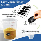 4 Pack 8QT Round Food Storage Containers with Lids, BPA-Free Polypropylene NSF Commercial Food Container, with Labels & Measuring Cup