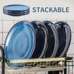 glowworm 10 Inch Ceramic Dinner Plates Set of 4, Salad Plates for Steak, Pasta, Microwave, Oven & Dishwasher Safe, Scratch Resistant, Navy Blue