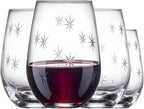 SHOSHIN Stemless Wine Glasses Set of 4 – 18oz Hand-Cut Lead-Free Crystal with Exquisite Star Pattern, Dishwasher Safe, Perfect for Parties and Weddings