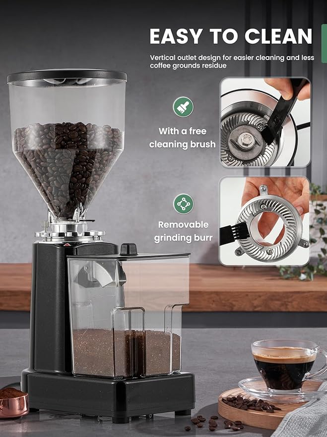 Huanyu Flat Burr Coffee Grinder with 19 Grinding Settings Electric Coffee Bean Grinder Adjustable Bulk Coffee Grinder Large Capacity 35oz Black