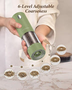 Electric Salt and Pepper Grinder Set - Automatic Refillable Salt and Pepper Grinders with Charging Base & LED Light, 6-Level Adjustable Coarseness with External Dial, Ideal Kitchen Gadget，Green