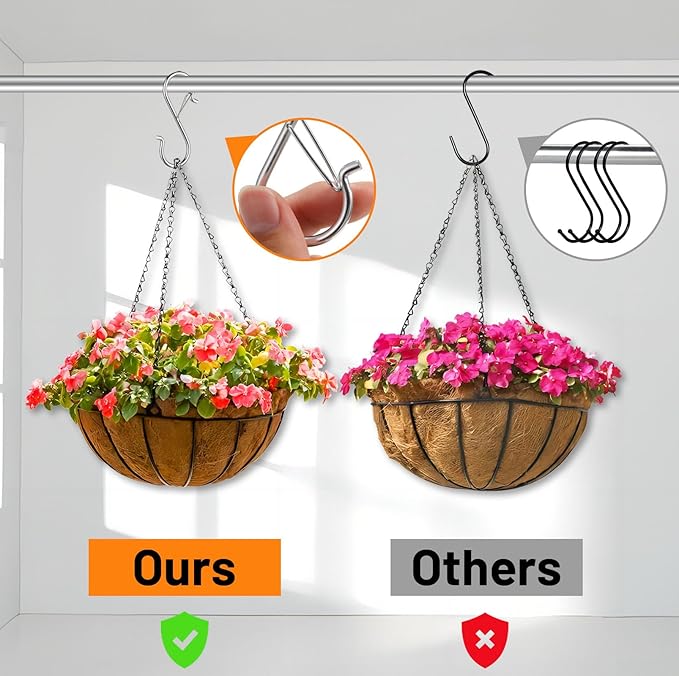 36 PCS S Hooks for Hanging with Safety Buckle, 3.5 inch Heavy Duty Metal S Shaped Hooks Stainless Steel for Hanging Kitchen Utensil, Cups, Pots, Plants, Bags, Hats (Silver)