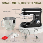 Household Stand Mixer with 6.5 Quart Bowl, Electric Food Mixer 10+p Speeds 660W, Kitchen Tilt-Head Bread Dough and Cake Mixers with Dough Hook, Whisk, Beater, Splash Guard and Egg Separator (Black)