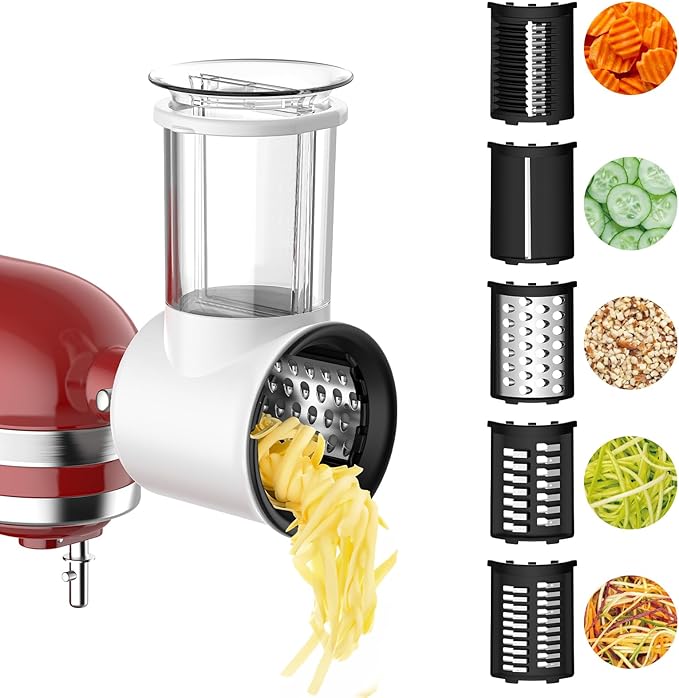 Cheese Grater Attachment for Kitchenaid Stand Mixer - with 5 Blades, Vegetable Shredder, Cheese Grater, Salad Maker, Food Slicers Chopper Grinding Powder