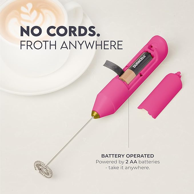 Zulay Kitchen Milk Frother Handheld with 2 Duracell AA Batteries – Electric Drink Mixer for Coffee, Lattes, Cappuccinos, Matcha & Hot Chocolate – Portable Foam Maker & Coffee Bar Accessory