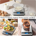 Fuzion Food Scale, 1g/0.1oz Digital Kitchen Scale - 22lb, 7 Units, Tare & PCS, Rechargeable Power, Tempered Glass & Stainless Steel - Food Weight Scale Grams and Ounces for Cooking, Baking