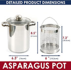 Asparagus Pot Deep Fryer Pot, Stainless Steel Steam Cooker with Basket and Lid Vegetable Asparagus Cooker for Pasta, Spaghetti, Japanese Tempura Small Deep Frying Pot with Oil Drip Drainer Rack, 4 Qt