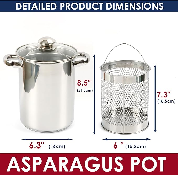 Asparagus Pot Deep Fryer Pot, Stainless Steel Steam Cooker with Basket and Lid Vegetable Asparagus Cooker for Pasta, Spaghetti, Japanese Tempura Small Deep Frying Pot with Oil Drip Drainer Rack, 4 Qt