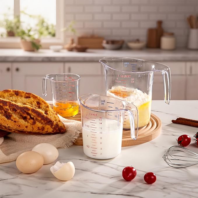 DaYammi Measuring Cups 1-Piece, Unbreakable Food-Grade Plastic Measuring Cup for Dishwasher, 4-Cup Liquid Measuring Cups for Prepping, Baking, Cooking, Readable Markings, 1QT/32OZ/1000ML/1L, Clear