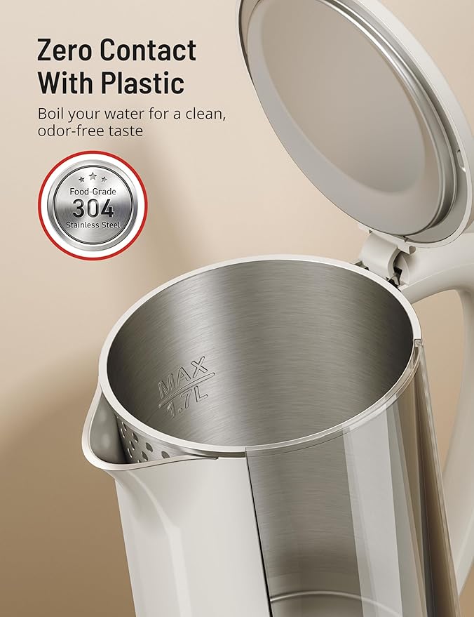 Electric Tea Kettle, Upgraded 1.7L Temperature Control Electric Kettle, 4H Keep Warm Water Boiler with 6 Presets, LED Screen Electric Kettles for Boiling Water, Boil-Dry Protection, BPA Free, White