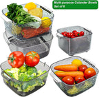 Taiuloo 6-Piece Colander Strainer Bowl Set, BPA-Free Plastic Fruit & Vegetable Washing Basket, Kitchen Colanders & Mixing Bowls for Pasta Berry Salad, 2/3.5/7QT