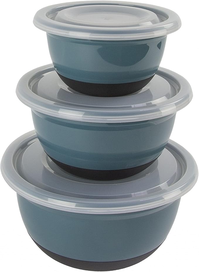 Crisp 6-Piece Non-Slip Bowl Set - Plastic, Durable Kitchenware, Dishwasher Safe - Made in the USA - Prussian Blue