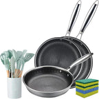 Vivicreate 19-Piece Tri-ply Stainless Steel Frying Pan Set Skillets cookware set with Kitchen Utensils 9.5 10.25 11.02 Inch Pan sets sartenes de acero inoxidable