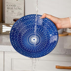 Ceramic Pasta Bowls Set - 40 Oz Porcelain Large Salad Bowls Serving - 9 Inch Wide Shallow Plate Bowls for Eating - Housewarming Wedding Gift - Oven Dishwasher Safe - Set of 4 - Vintage Blue