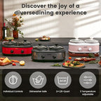 KOOC Double Small Slow Cooker, Buffet Server and Warmer, 2 Mini Pots with 3 Individual Adjustable Temp, Dual Ceramic Pots, Free Liners for Easy Clean-up, Stainless Steel, Total 2.5 Quart, Grey, Round