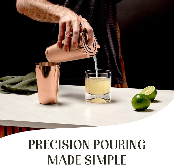 Mixology & Craft Cocktail Shaker Set - 11-Piece Bar Accessories Kit w/Weighted Boston Shaker, Strainer, Jigger, Muddler and More - Home Bartending Tools, Accessories for Bartender, Copper