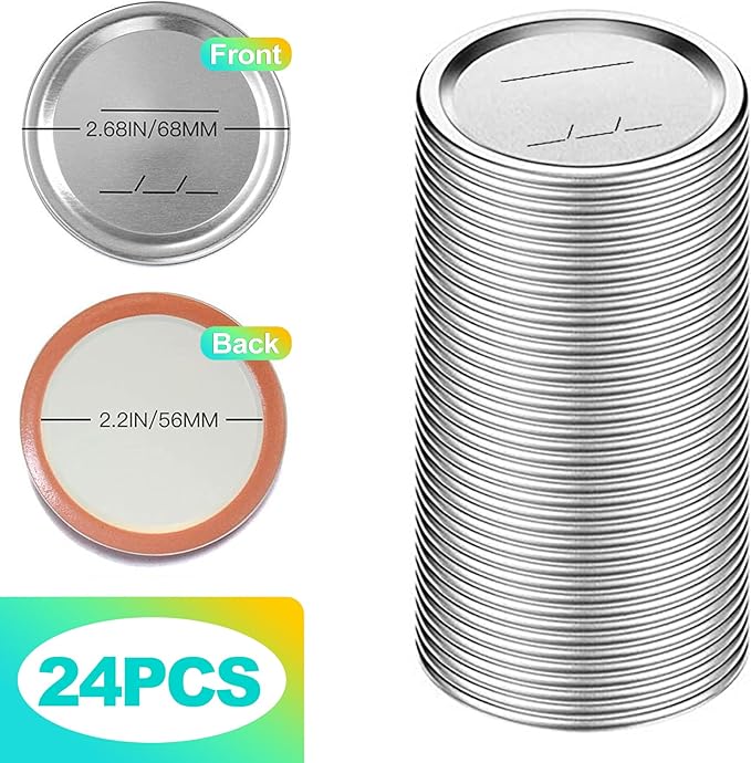 24 Pack 70mm Regular Mouth Mason Jar Lids, Split-Type Food Grade Metal Caps with Leak Proof & Airtight Seal for Canning Jams, Pickles, Preserving Food