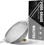 Walfos 7.8 Inch Fine Mesh Strainer, Premium Stainless Steel Colanders and Sifters, with Reinforced Frame and Sturdy Handle, Perfect for Sift, Strain, Drain and Rinse Vegetables, Pastas and Tea