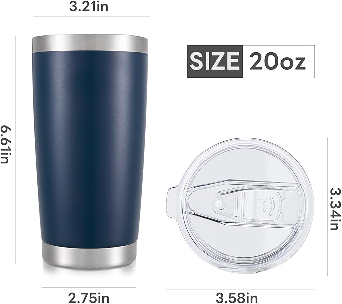 20 oz Tumbler with Lid Stainless Steel Insulated Tumblers Bulk Double Wall Vacuum Cups Powder Coated Travel Mug Keep Drinks Cold and Hot, Navy, 4 Pack