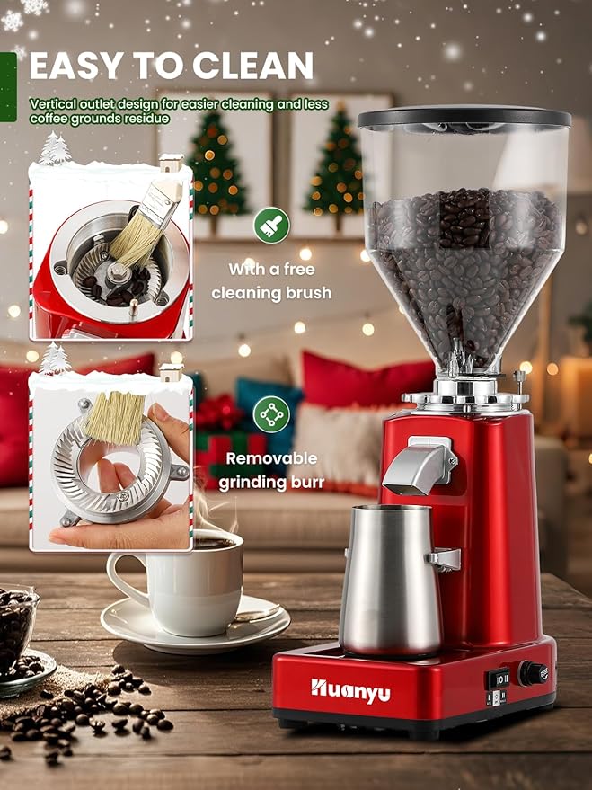 Huanyu Coffee Grinder Electric Adjustable Flat Burr Mill with 19 Precise Grind Setting 35OZ 36Cups Coffee Bean Grinding Machine Upgrade Automatic Point-action for Espresso French Press Red