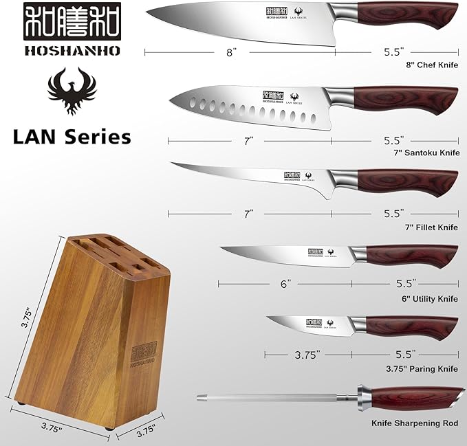 7-Piece Knife Set with Block - High-Carbon Stainless Steel Kitchen Knife, Ultra Sharp Professional Chef Knives with Sharpener