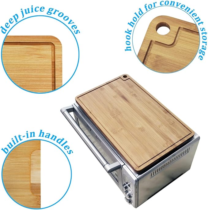 Bamboo Wood Cutting Board Compatible with Breville BOV800XL 860BSS 845BSS, Protects Smart Toaster Oven, With Heat Resistant Silicone Feet and Oven Rack Push Accessories, Creates Storage Space